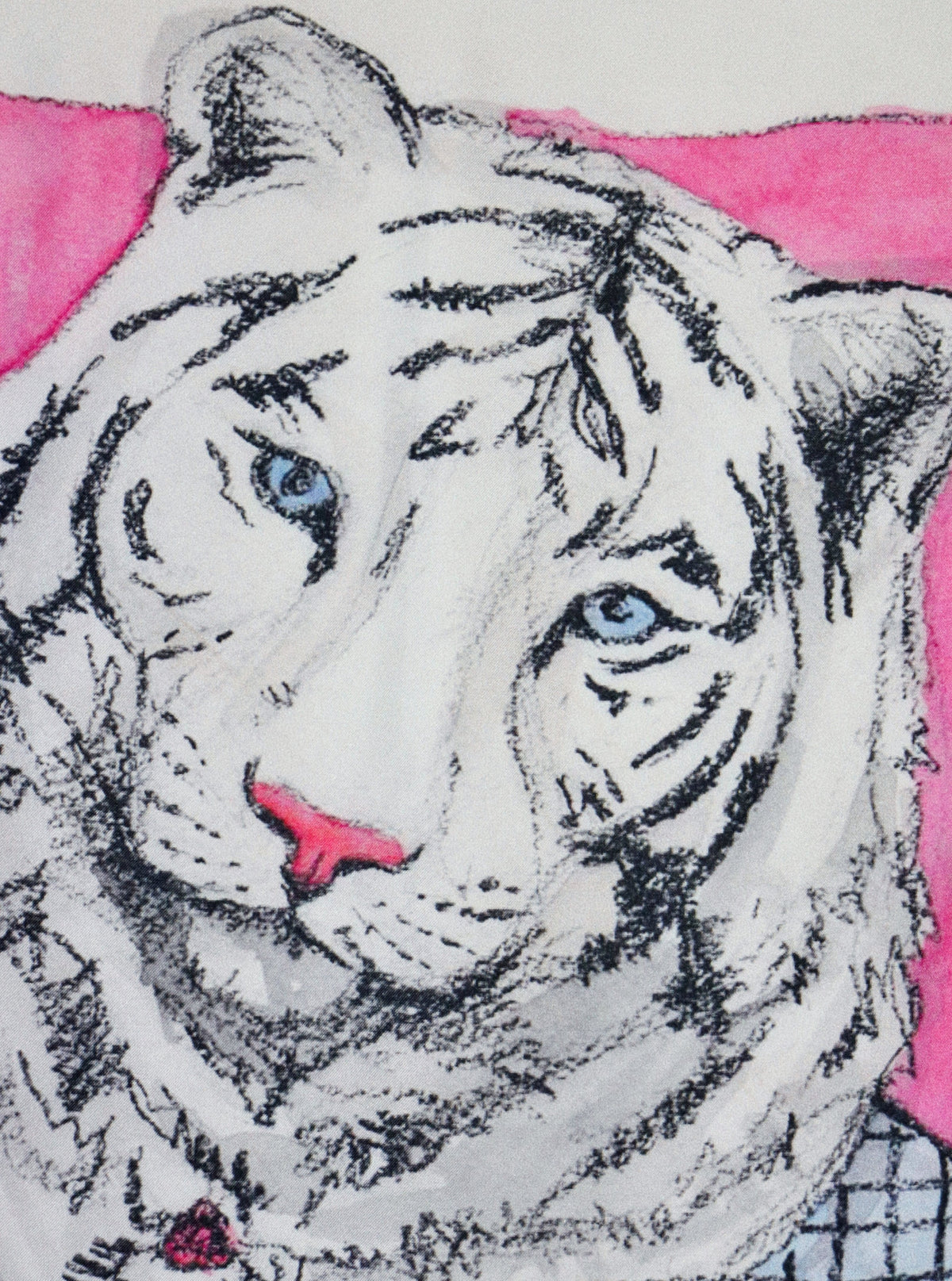 Quadratisches Seidentuch Tortentiger aus 100 Prozent Maulbeerseide mit buntem Tiger-Print von Aglaea Studio